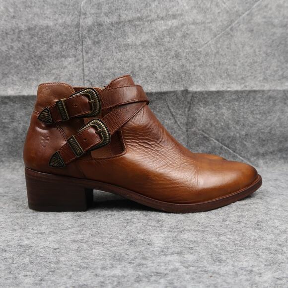 Frye Shoes Womens 7.5 Ankle Boot Ray Western Brown Leather Shootie Cutout Buckle - Picture 2 of 16